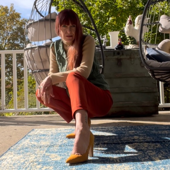 Yellow Suede Snake Skin Heels - Picture 13 of 17